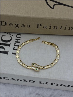 Hedef Bujiteri 14K Gold Renk Zirkon Taşlı Yılan Figürlü Bileklik CM82