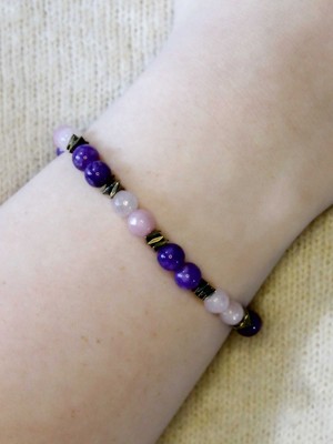 Esha Store Doğal Taş Ametist Pembe Kuvars Hematit Doğal Taş Kadın Doğal Taş Bileklik EUB13AMTPKH