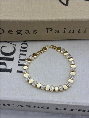 Hedef Bujiteri 14K Gold Renk Zirkon Taşlı Oval Model Bileklik CM18