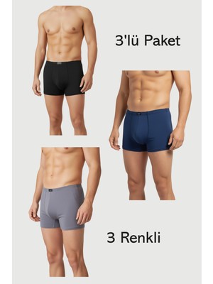 Balkonda Erkek Boxer Bambu 3'lü Paket 3 Renkli Esnek Slim Fit - Berrak