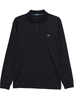 Paul & Shark Erkek Düğme Kapama Uzun Kol Polo Yaka Reqgular Fit Lacivert-Gümüş Polo Yaka T-Shirt 15311727-50F