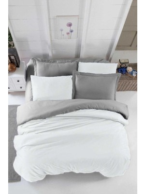 Mira Home Çift Kişilik Lastikli Çarşaflı Nevresim Takımı Pamuklu Four Season Beyaz Gri