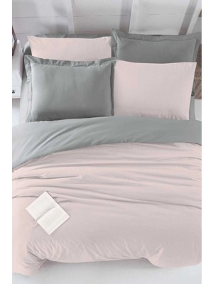 Mira Home Çift Kişilik Lastikli Çarşaflı Nevresim Takımı Pamuklu Four Season Pudra Gri