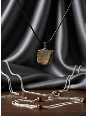 Meneva Aksesuar Kaplangözü Doğal Taş Deri Ipli Kolye