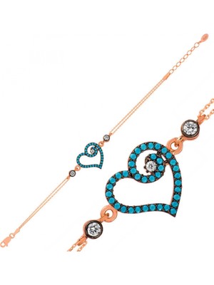 Supertrend Gümüş Rose Mavi Kalpli Bayan Bileklik