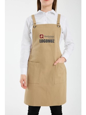 Quicksteps Professional Omuz Askılı Önlük Barista & Servis 7/7 Gabardin Bej Bej