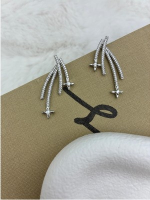 Hedef Bijuteri Gümüş Renk Kayan Yıldız Model Zirkon Taşlı Küpe