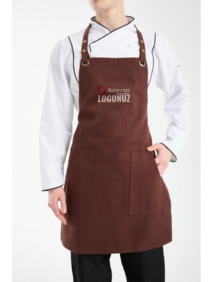Quicksteps Professional Boyun Askılı Önlük Barista & Servis 7/7 Gabardin Kahve Kahverengi