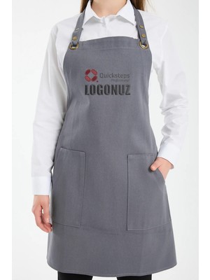 Quicksteps Professional Boyun Askılı Önlük Barista & Servis 7/7 Gabardin Gri Gri