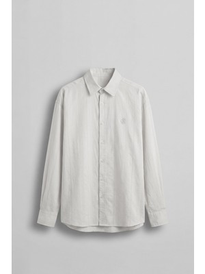Abluka Online Erkek Relaxed Fit Uzun Kollu Dokulu Gömlek Ekru