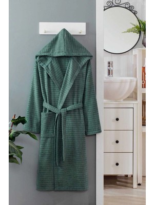 Mira Home Kapüşonlu Unisex Banyo Bornozu %100 Soft Pamuklu Yeşil