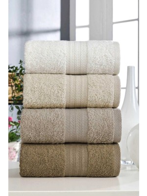 Mira Home 4 Lü El Yüz Havlu Seti %100 Pamuklu Gökkuşağı 50X85 cm Kahve