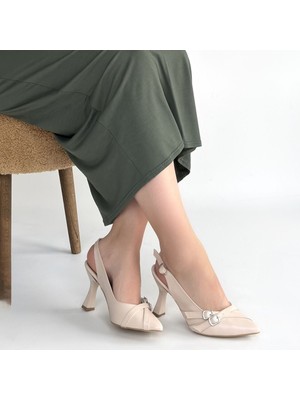 SEPET365 Jedda Bej Cilt Topuklu Ayakkabı