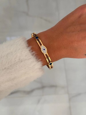 Hercy Göz Detaylı Zirkon Taşlı Ithal Paslanmaz Çelik Kelepçe Bileklik