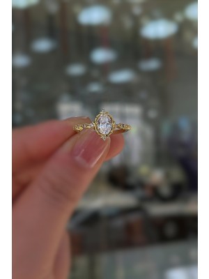 Erer Gümüş 925 Ayar Gümüş Oval Kesim Vintage Tasarımaltın Kaplama Kadın Yüzük