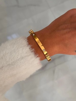 Hercy Gold Renk Taşlı Çelik Kelepçe Bileklik