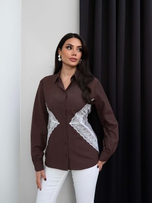 Esra Helvacı Sırt Bağlamalı Dantel Detay Gömlek