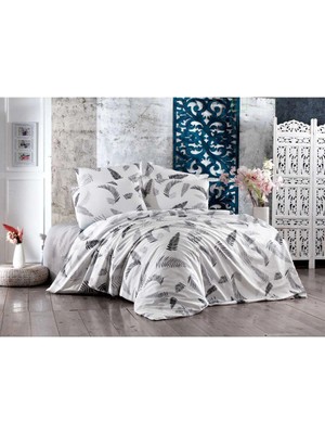 Mira Home Çift Kişilik Lastikli Çarşaflı Pamuklu Nevresim Takımı Gray Leaf