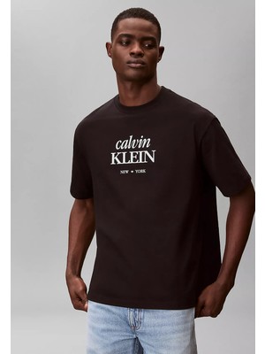 Erkek Bisiklet Yaka Calvin Klein Yazı Desenli Kısa Kollu Siyah T-Shirt LV04RF818G-UB1