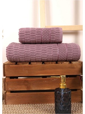 Mira Home 2 Parça Banyo Havlu Takımı %100 Pamuklu Çubuk Desen Mor