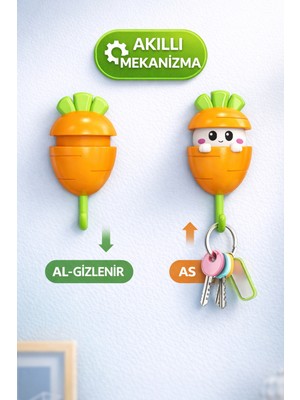 Toyfest 1 Adet Havuç Tasarımlı Otomatik Açılan Yapışkanlı Askı Anahtarlık Havlu Çanta Duvar Askısı