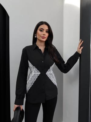 Esra Helvacı Sırt Bağlamalı Dantel Detay Gömlek