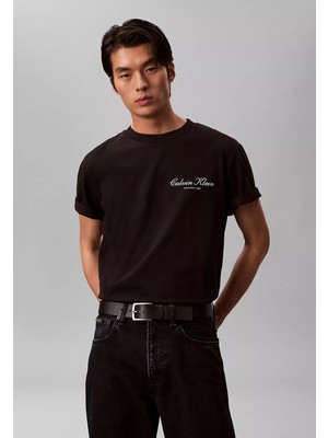 Calvin Klein Erkek Ck Yazı Detay Kısa Kol Bisiklet Yaka Siyah T-Shirt LV04RF822G-UB1