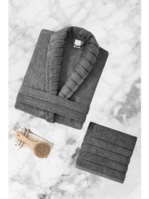 Mira Home Aqualoom Lüx Erkek Bornoz ve Havlu Seti %100 Pamuklu Antrasit