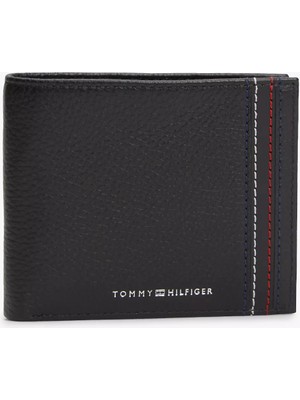 Tommy Hilfiger Erkek Nakit ve Bozuk Para Cepli Işlemeli Kart Bölmeli %100 Deri Siyah Cüzdan AM0AM14233-BDS