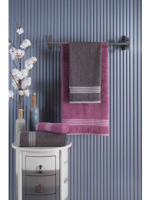Mira Home 4 Lü Kadın Erkek Banyo Havlusu Takımı Oscar Mürdüm Antasit