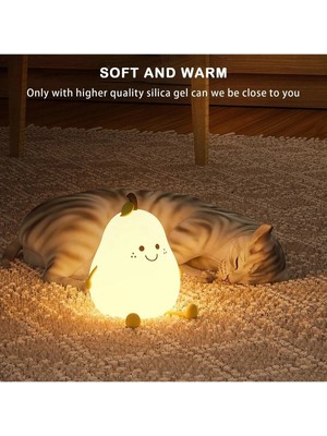 Tasarım Evi Renkli USB Şarj Edilebilir Armut Gece Lambası, Silikon, Hediyelik Eşya, Çocuk Gece Lambası