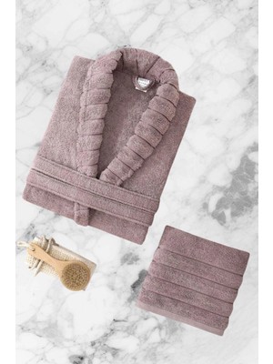 Mira Home Aqualoom Lüx Kadın Bornoz ve Havlu Seti %100 Pamuklu Mürdüm