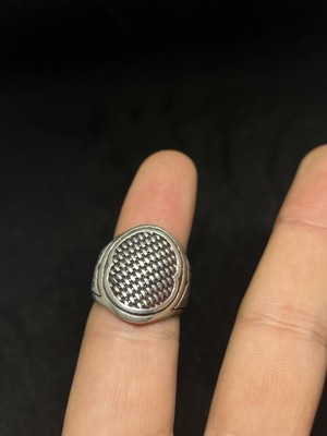 925 Ayar Gümüş Hasır Desenli Oval Erkek Yüzük - Klasik ve Modern Tasarım