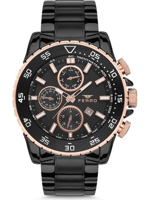 Ferro FM1542A-R Quartz Siyah Çelik Kordon 45 mm Erkek Kol Saati