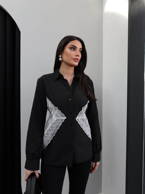 Esra Helvacı Sırt Bağlamalı Dantel Detay Gömlek