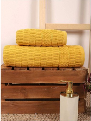 Mira Home 2 Parça Banyo Havlu Takımı %100 Pamuklu Çubuk Desen Sarı