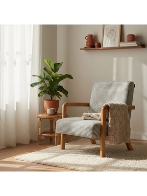 Bahama Bohem Ahşap Berjer, Kahverengi Kazayağı Desenli