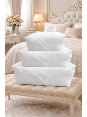 Dilex DİLEX İncili Saten Beyaz Yorgan Yastık Kazak Hurcu Kapitoneli Çeyizlik Bohçalık Büyük Orta Küçük Boy