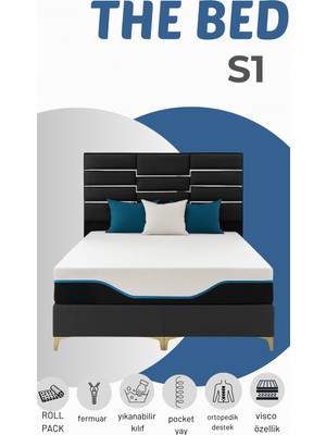 Meg'a Bedding Bed S1 Torba Yaylı Yatak Fermuarlı Yatak Yıkanabilir Kılıflı Yatak Ortopedik Visco Yatak Antibakteriyel Yatak