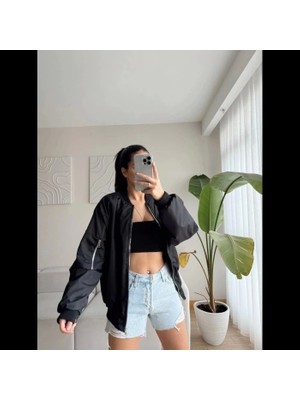 Barış Beauty Unisex Içi Astarlı Düz Bomber Ceket - Siyah
