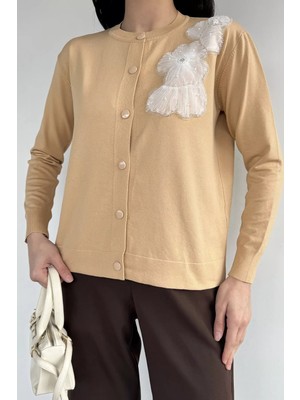 Gülseli Kadın Tül Işlemeli Triko Hırka (S-M-L-Xl Uyumludur) P-00018061