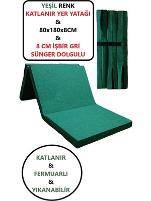 Kapella Katlanır Bahçe Minderi -Yer Yatağı 80X180X8 cm Sünger Düz Yeşil