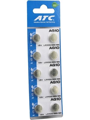 Luz&pos Atc Alkaline Button Battery AG10 LR-1130/389/189 Düğme Pil Alkalin 1.5V 10LU Kart