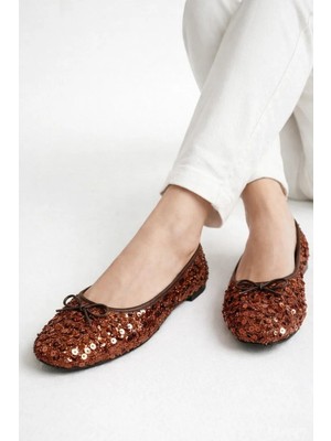 Redtan Kadın Bakır-Kahve Pullu Babet Modern Tasarım Günlük Ayakkabı