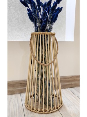 Özgürce Bambu Çubuk Uzun Halatlı Dekoratif Vazo 38 cm Şık ve Doğal Görünüm