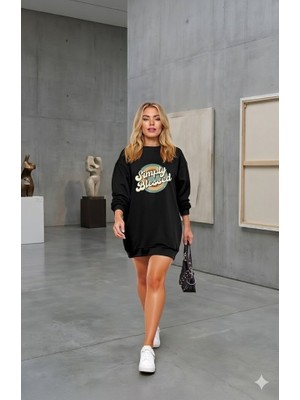 Barış Beauty Kadın Uzun Kollu Bisiklet Yaka Yazılı Viskon Iki Iplik Elbise