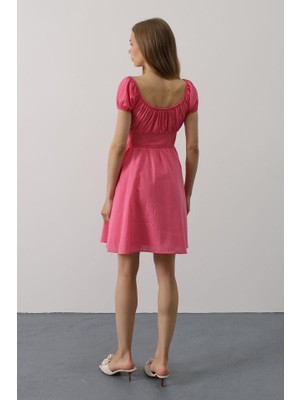 Barış Beauty Beli Korseli Mini Elbise - Fuşya