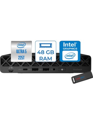 Hp Prodesk 4 Mini G1I Intel® Core™ Ultra 5 225T 4,9ghz 48GB Ddr5 1tb SSD Intel®graphics Freedos Mini Masaüstü Bilgisayar BY6X8ETF18+ZETTAUSBBELLEK