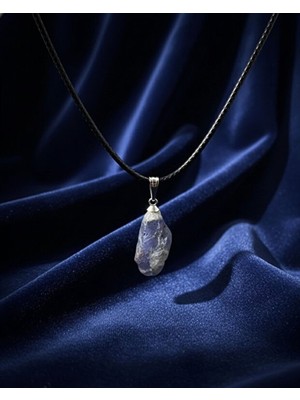 Meneva Aksesuar Iyolit Doğal Taş Deri Ipli Kolye