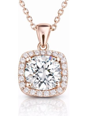 Gümüş Rose Kare Montür Tek Taş Kolye